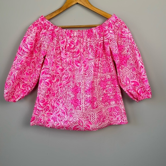 Lilly Pulitzer Tops - Lilly Pulitzer Winifred Off The Shoulder Top. New Blooms. Piñata Pink. Size S.